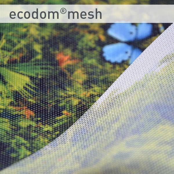 Nahaufnahme zeigt die Textur und Rückseite von ecodom-mesh