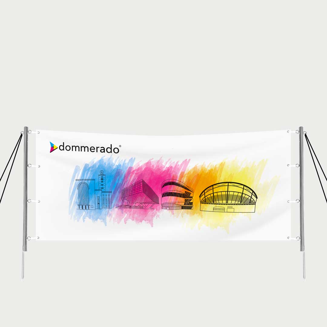 Werbebanner mit farbig bedruckter Bespannung 